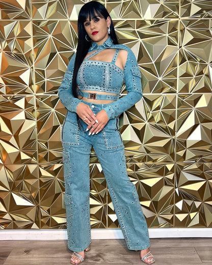 Denim Rihenstone Set