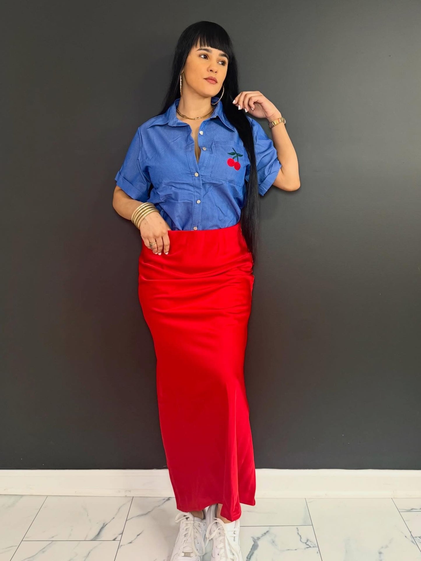 Blue cherry blouse