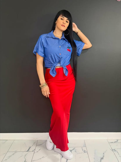 Blue cherry blouse