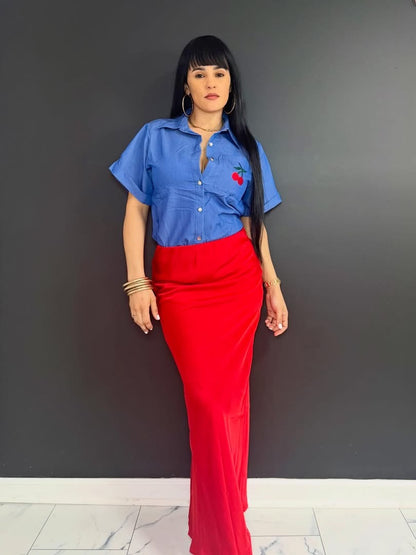 Blue cherry blouse