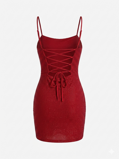 Rihenstone red mini dress